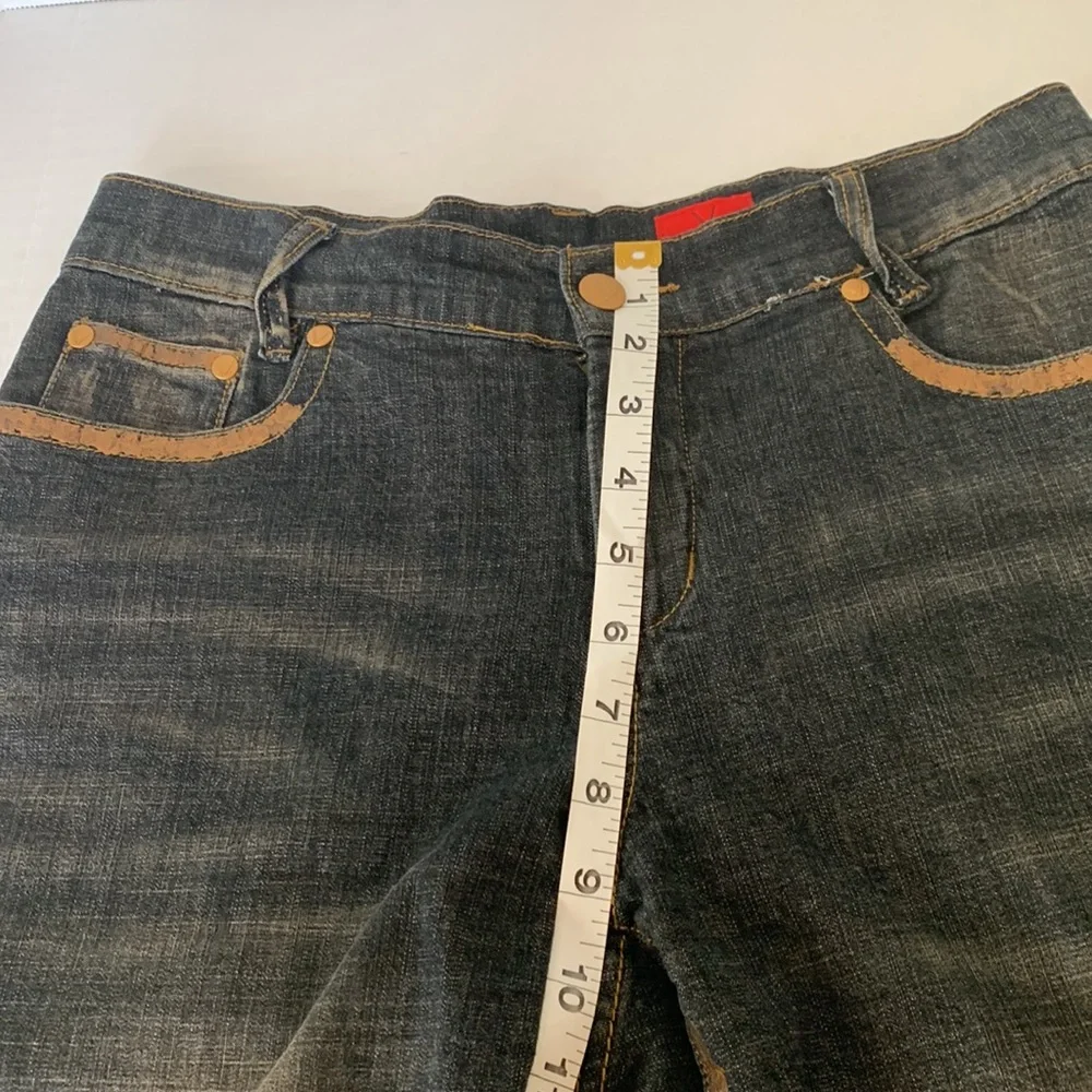 V Cristina Denim Bermuda Shorts w/ golden color trim & back pocket accent trim